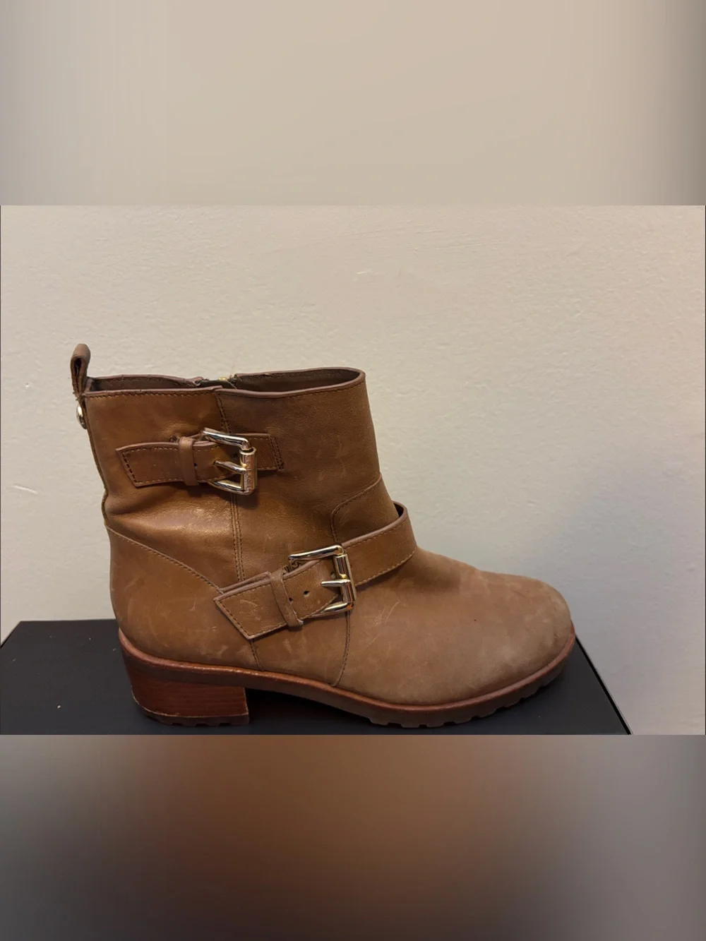 Michael Kors Tan Leather Buckle Ankle Boots